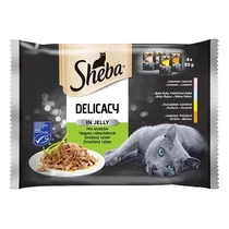 Állateledel alutasakos SHEBA Delicacy macskáknak 4-pack vegyes lazac-hal-csirke-pulyka válogatás 4x85 g