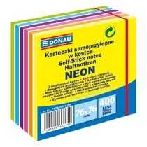 Öntapadós jegyzettömb DONAU 76x76 mm 400 lap vegyes neon színek 11 rétegű