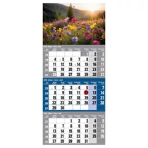 Speditőr naptár REALSYSTEM 1 tömbös 3 havi kék Virágok 2026.