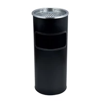 Szemetes hamutartóval tűzálló kültéri fém fekete 25x58cm