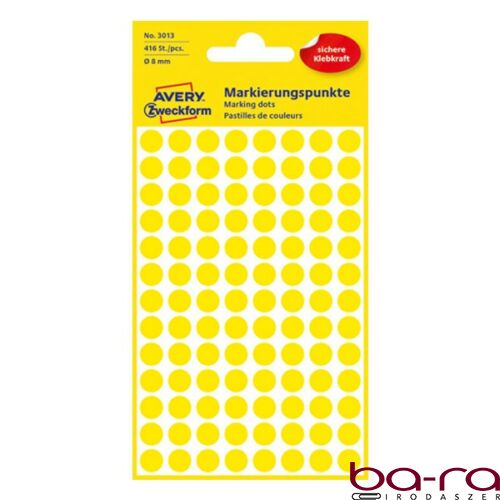 Etikett AVERY 3013 jelölőpont 8mm sárga 416 db/csomag