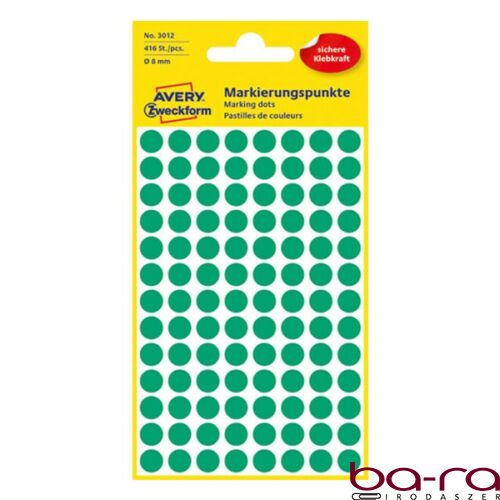 Etikett AVERY 3012 jelölőpont 8mm zöld 416 db/csomag