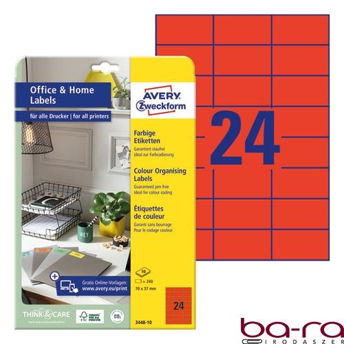 Etikett AVERY 3448-10 70x37mm univerzális piros 240 címke/doboz 10 ív/doboz