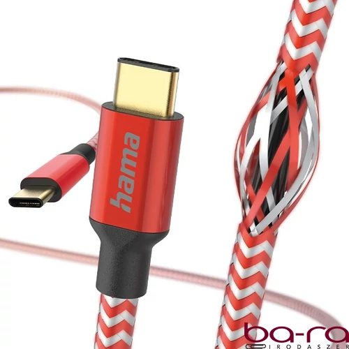 Adatkábel HAMA Reflective USB-C 1,5m piros