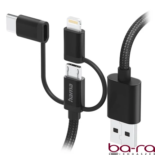 Adatkábel HAMA USB-A + Micro-USB/USB-C/Lightning 3in1 1,5m fekete