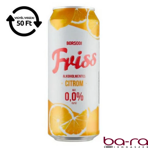 Alkoholmentes sör BORSODI Friss citrom 0,0% 500 ml DRS