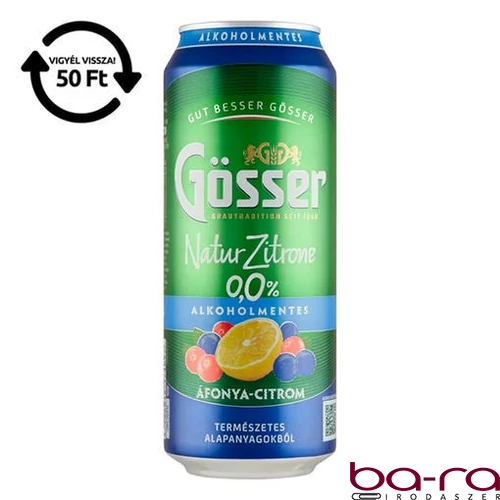 Alkoholmentes sör GÖSSER Natur-Zitrone áfonya-citrom 0% 500 ml DRS