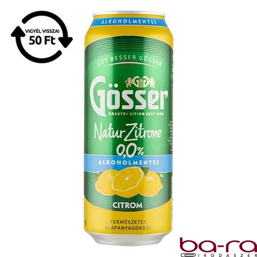 Alkoholmentes sör GÖSSER Natur-Zitrone citrom 0% 500 ml DRS