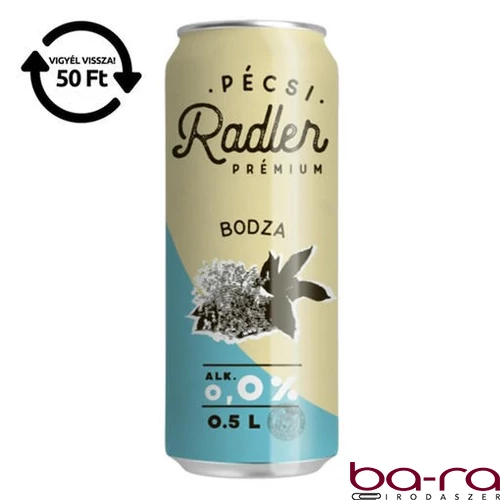Alkoholmentes sör PÉCSI RADLER bodza 0,0% 500 ml DRS