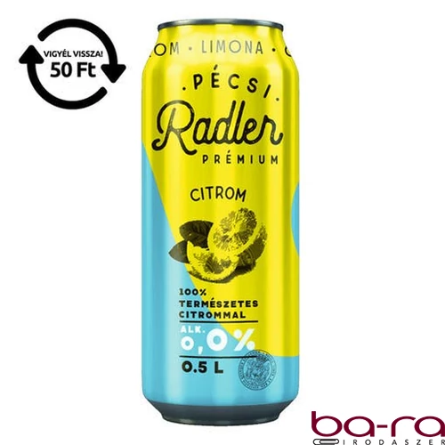 Alkoholmentes sör PÉCSI RADLER citrom 0,0% 500 ml DRS