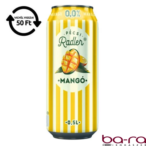 Alkoholmentes sör PÉCSI RADLER mangó 0,0% 500 ml DRS