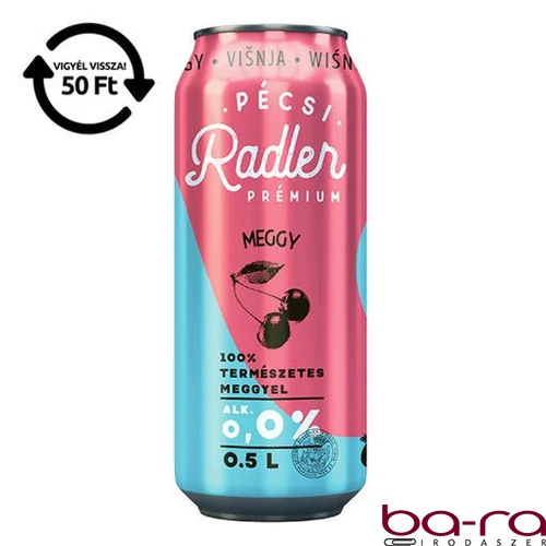 Alkoholmentes sör PÉCSI RADLER meggy 0,0% 500 ml DRS