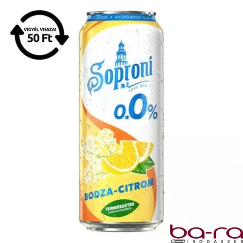 Alkoholmentes sör SOPRONI bodza-citrom 0,0% 500 ml DRS