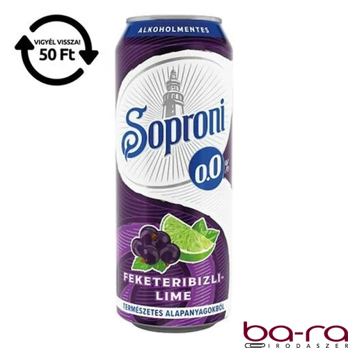 Alkoholmentes sör SOPRONI fekete ribizli-lime 0,0% 500 ml DRS