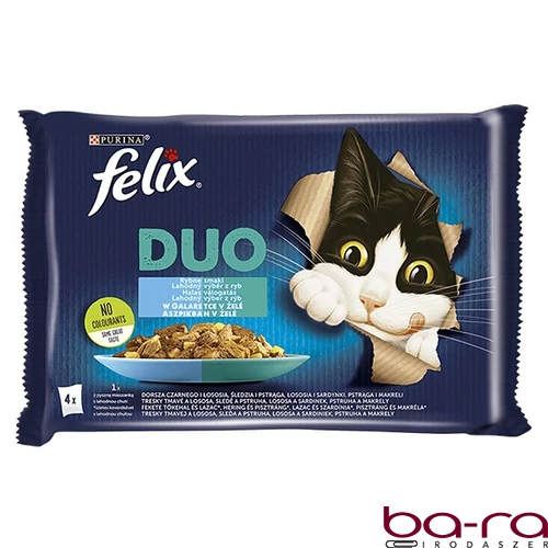 Állateledel alutasakos FELIX Fantastic DUO macskáknak halas válogatás aszpikban 4x85 g