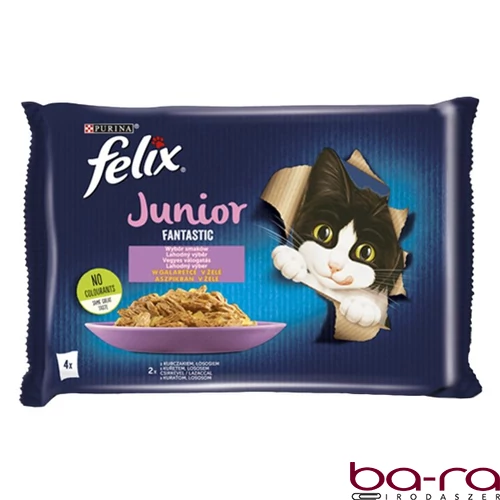 Állateledel alutasakos FELIX Fantastic Junior macskáknak csirke-lazac válogatás aszpikban 4x85 g