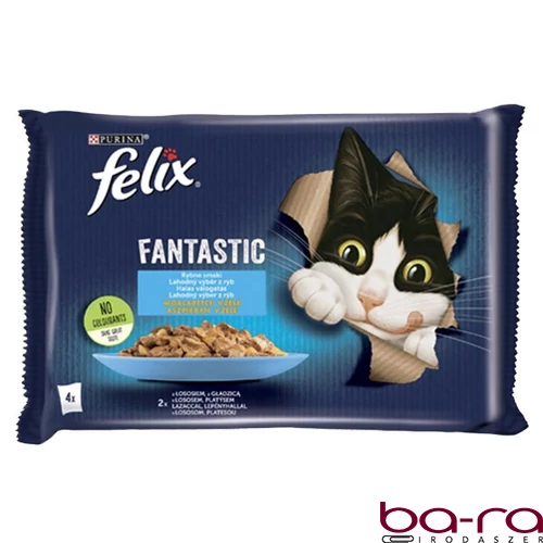 Állateledel alutasakos FELIX Fantastic macskáknak lazac-lepényhal aszpikban 4x85 g