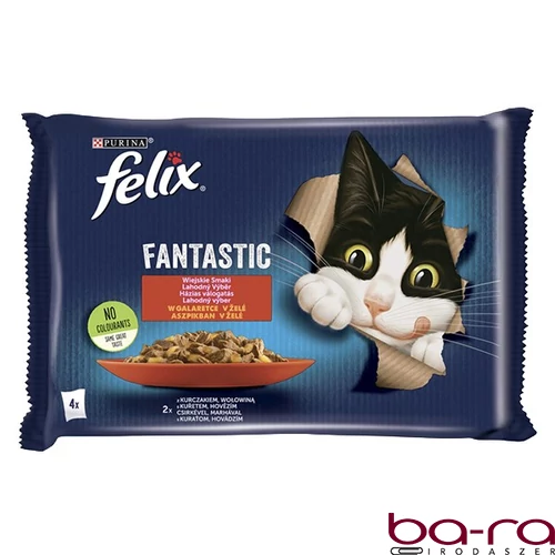 Állateledel alutasakos FELIX Fantastic macskáknak marha-csirke aszpikban 4x85 g