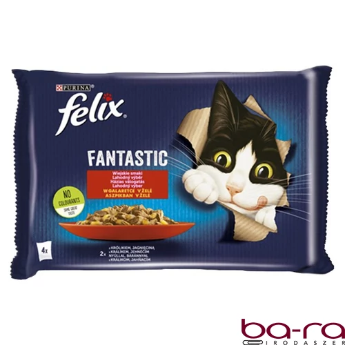 Állateledel alutasakos FELIX Fantastic macskáknak nyúl-bárány válogatás aszpikban 4x85 g