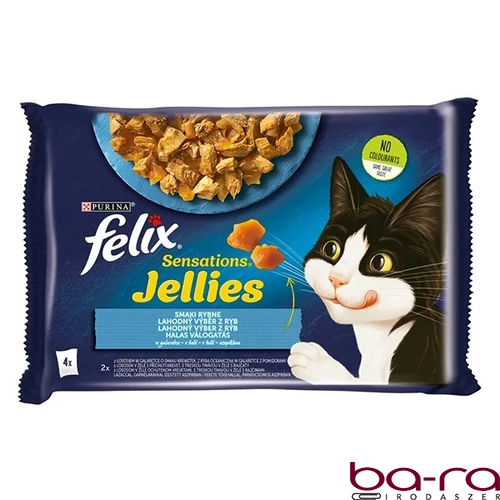 Állateledel alutasakos FELIX Sensations Jellies macskáknak 4-pack halas lazac-tőkehal válogatás aszpikban 4x85 g