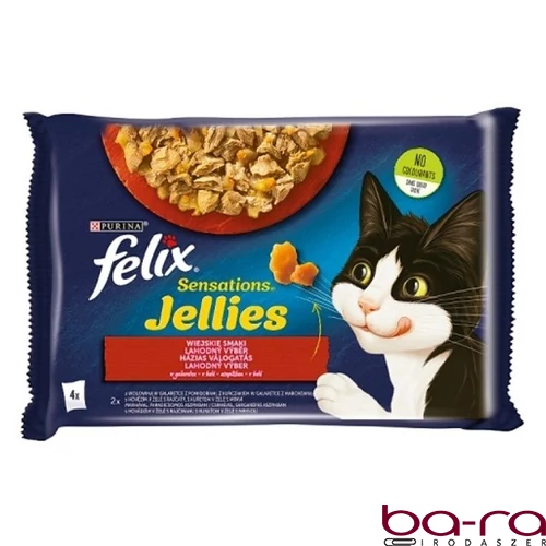Állateledel alutasakos FELIX Sensations Jellies macskáknak 4-pack házias marha-csirke válogatás aszpikban 4x85 g