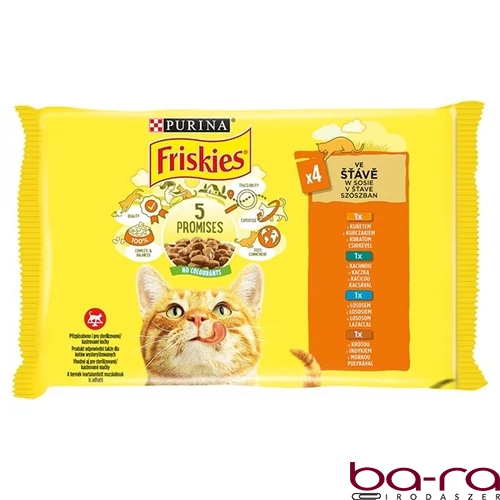 Állateledel alutasakos PURINA Friskies macskáknak csirke-kacsa-lazac-pulyka 4x85 g