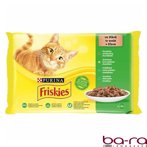 Állateledel alutasakos PURINA Friskies macskáknak marha-csirke-tonhal-tőkehal 4x85 g