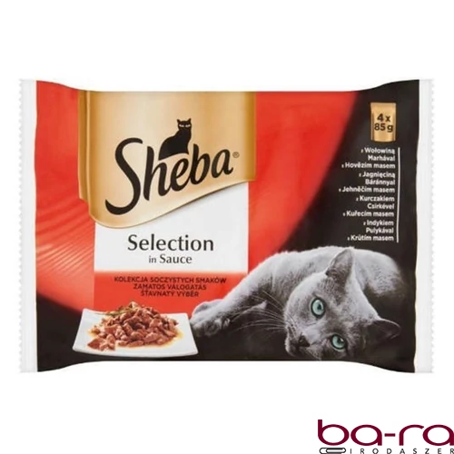 Állateledel alutasakos SHEBA Selection macskáknak 4-pack húsos marha-bárány-csirke-pulyka válogatás 4x85 g