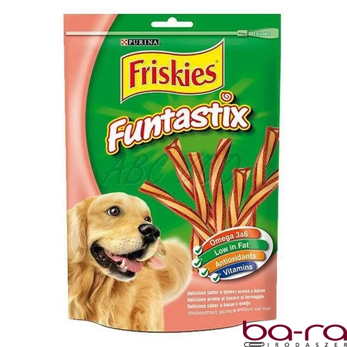 Állateledel jutalomfalat PURINA Friskies Funtastix kutyáknak bacon-sajt 175 g