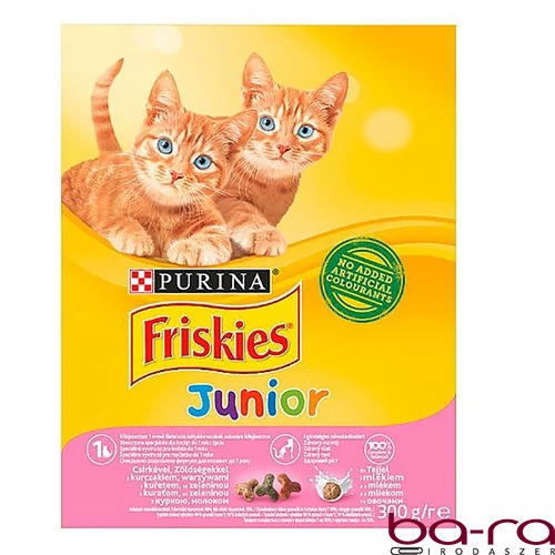 Állateledel száraz PURINA Friskies Junior macskáknak csirkével, zöldségkkel és tejjel 300 g