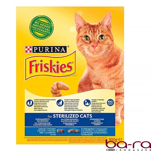 Állateledel száraz PURINA Friskies Sterilcat ivartalanított macskáknak lazaccal és zöldségekkel 300 g