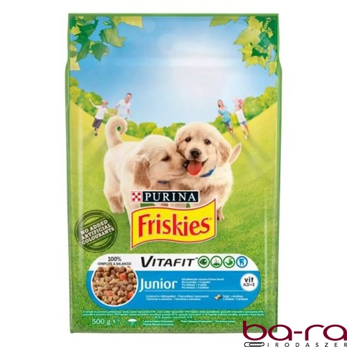 Állateledel száraz PURINA Friskies Vitafit Junior kutyáknak csirkével, zöldséggel és tejjel 500 g