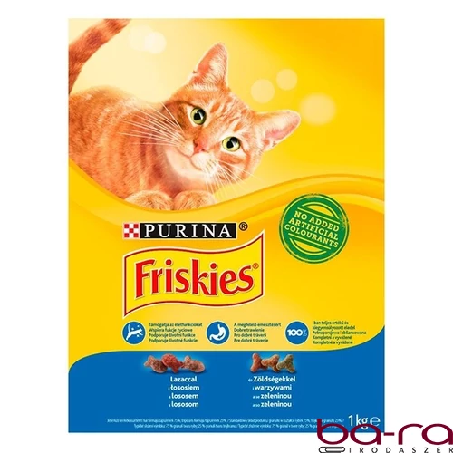 Állateledel száraz PURINA Friskies macskáknak lazaccal és zöldséggel 1 kg