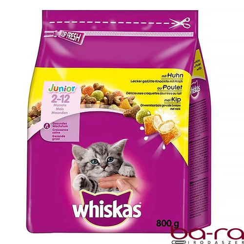 Állateledel száraz WHISKAS Junior macskáknak csirkehússal 800 g