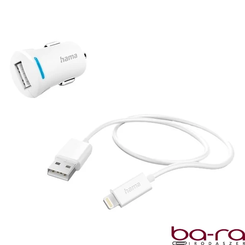 Autós töltő szett HAMA Lightning/USB 2,4A fehér