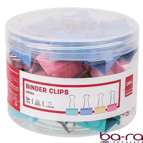 Binder csipesz DELI 32 mm színes 24 darabos