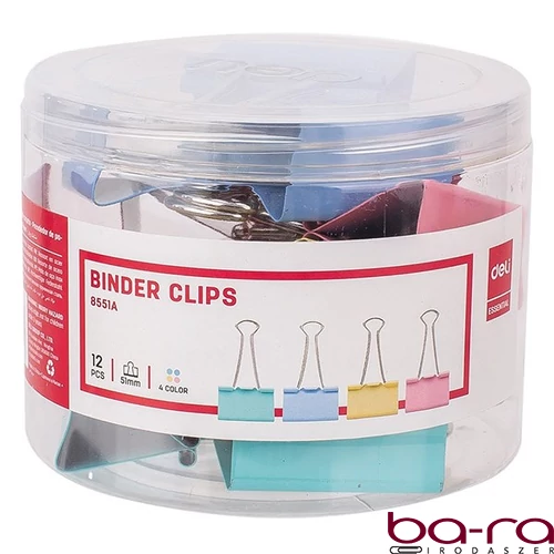 Binder csipesz DELI 51 mm színes 12 darabos