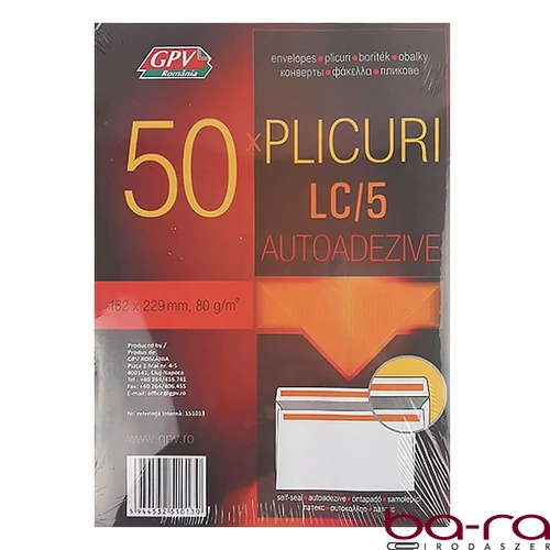 Boríték GPV LC/5 öntapadós bélésnyomott 162x229mm 50 darabos