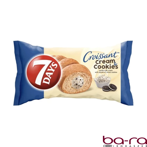 Croissant 7DAYS Cream&Cookies vanília ízű krémmel töltött kakaós keksz darbokkal 60g