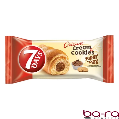 Croissant 7DAYS Super Max Cream&Cookies mogyorókrémes töltelékkel keksz darabokal 110 g