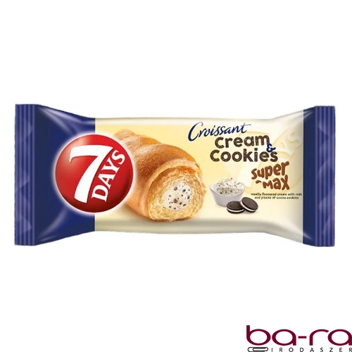 Croissant 7DAYS Super Max Cream&Cookies vanília ízű töltelékkel kakaós keksz darabokkal 110 g