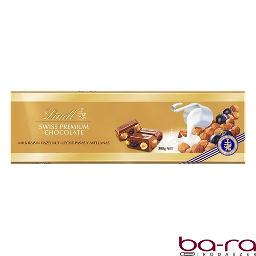 Csokoládé LINDT Gold Traube-nuss mogyorós-mazsolás tejcsokoládé 300 g