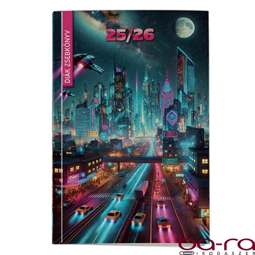 Diák zsebkönyv REALSYSTEM papírborító 125x205mm cyberpunk 2025-2026