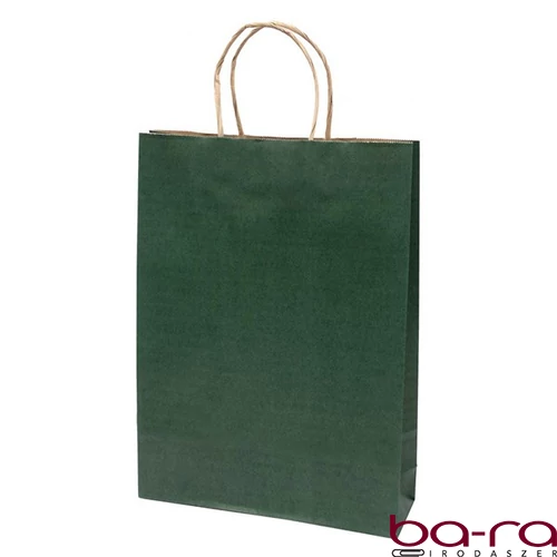 Dísztasak CREATIVE Classic Simple L 26x35x8 cm kraft egyszínű sötétzöld sodort füles