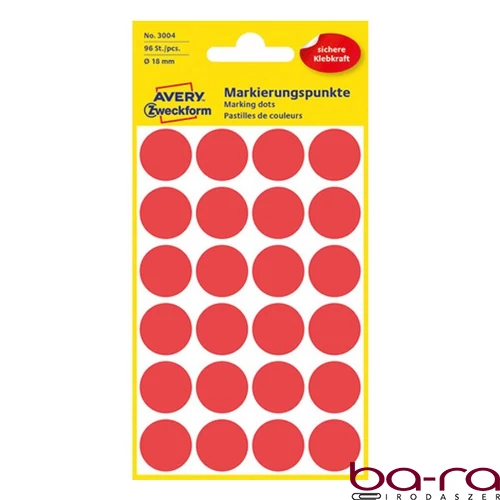 Etikett AVERY 3004 jelölőpont 18mm piros 96 darabos