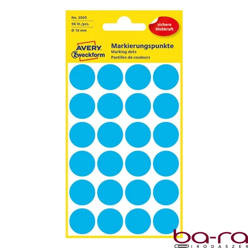 Etikett AVERY 3005 jelölőpont 18mm kék 96 darabos