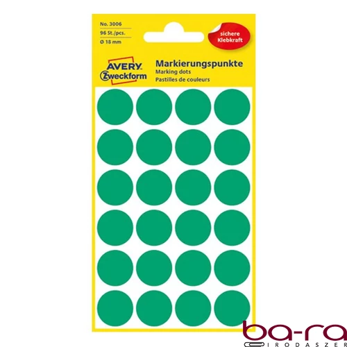 Etikett AVERY 3006 jelölőpont 18mm zöld 96 darabos