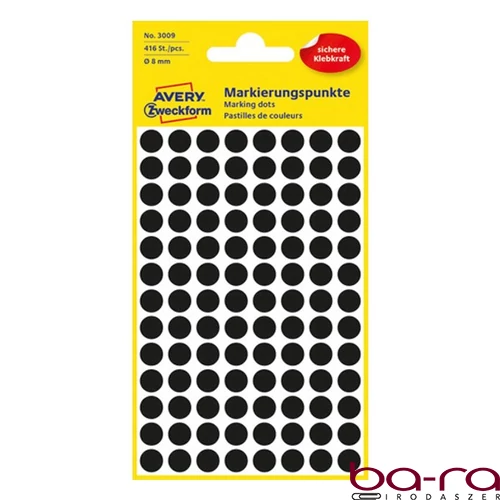 Etikett AVERY 3009 jelölőpont 8mm fekete 416 darabos