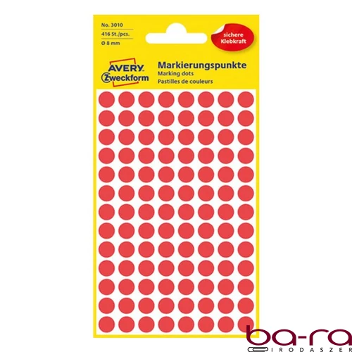 Etikett AVERY 3010 jelölőpont 8mm piros 416 darabos