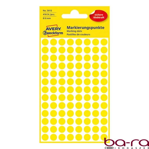 Etikett AVERY 3013 jelölőpont 8mm sárga 416 darabos